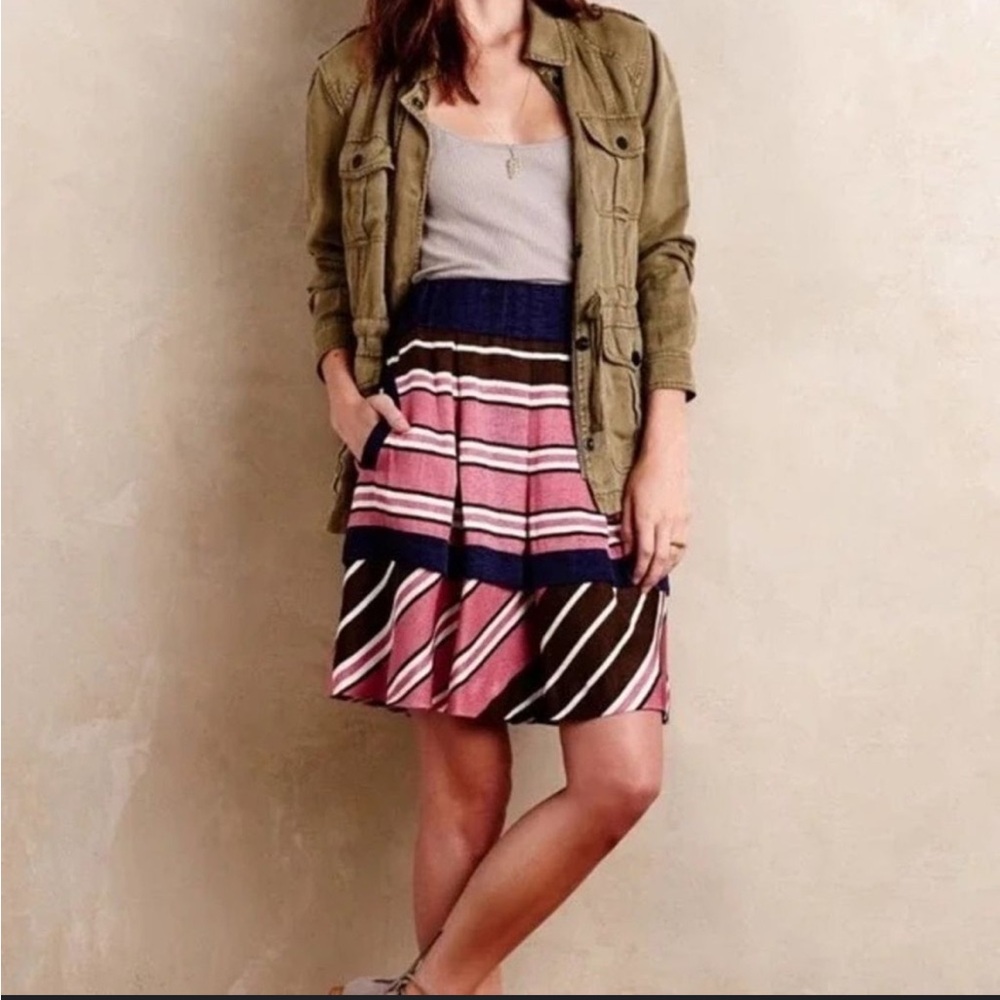 Anthropologie Maeve Ellery Striped Ribbon Skirt Sz 6